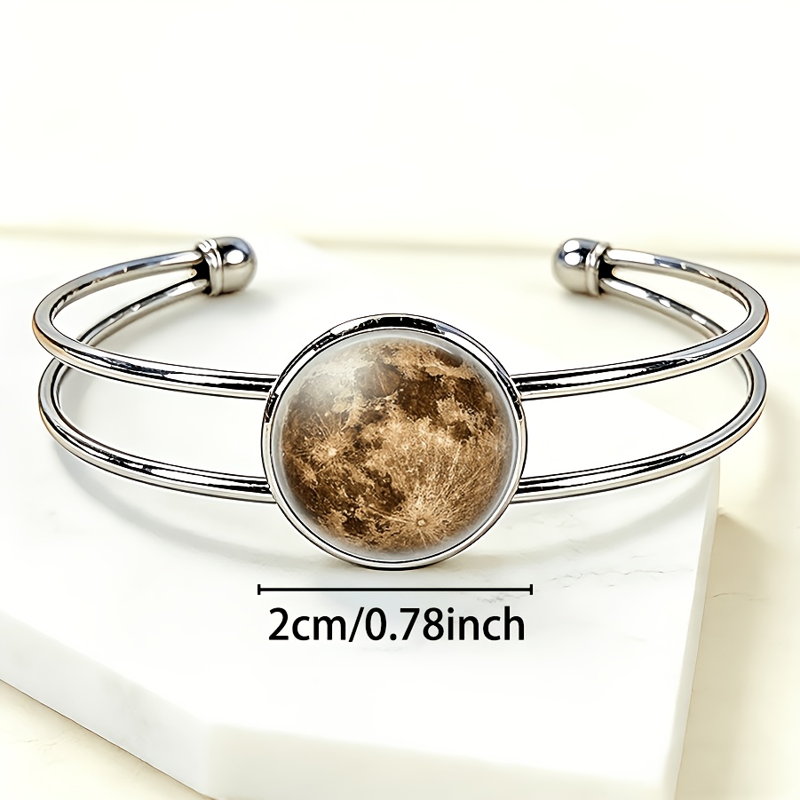 Women's Adjustable Open Bangle with Round Time Gemstone Inlay